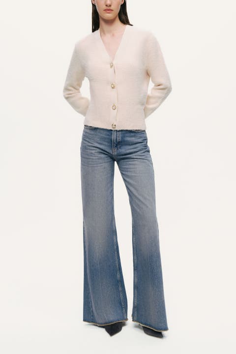 Pearl-Button V-Neck Cardigan