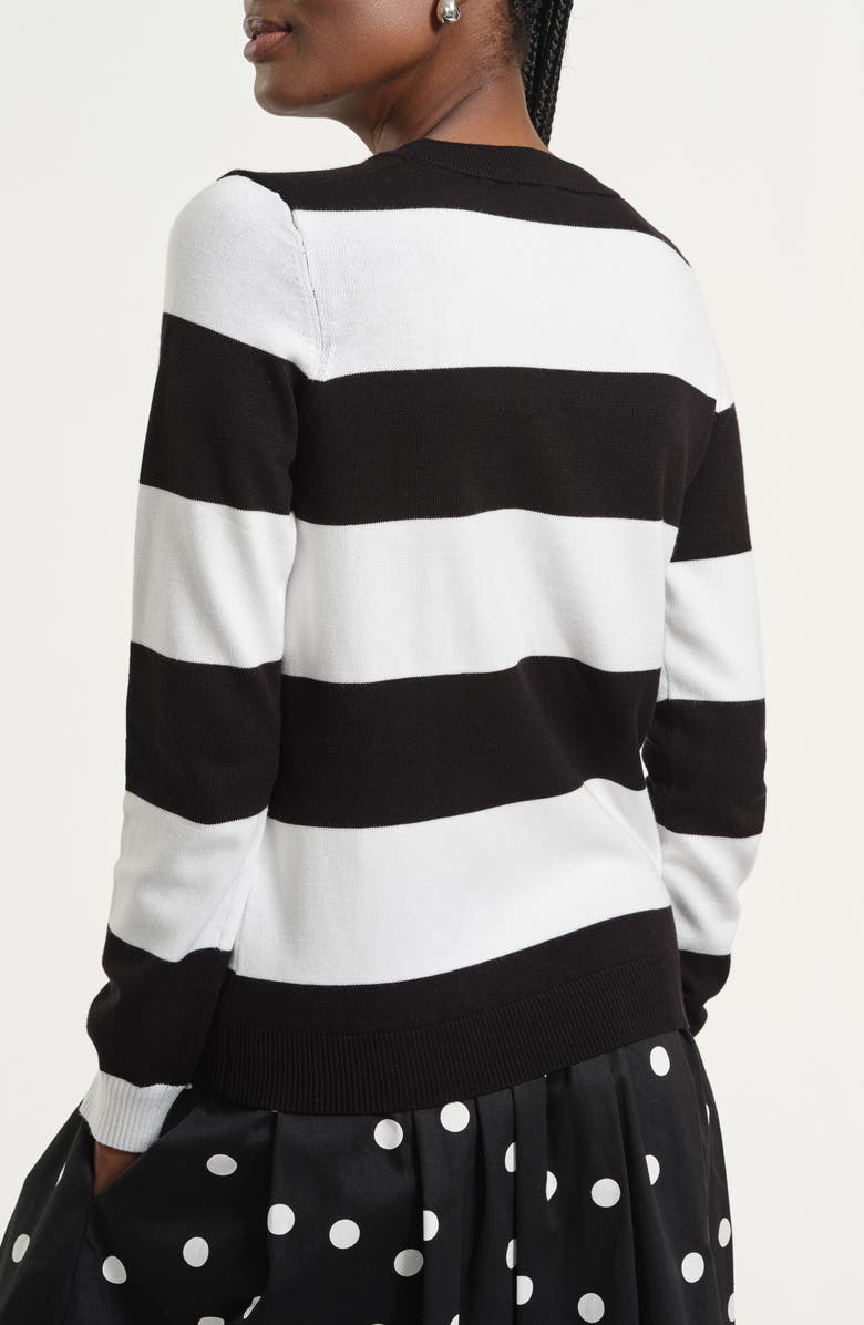 Isaac Mizrahi New York Stripe Crewneck Sweater, Alternate, color, Black/ White