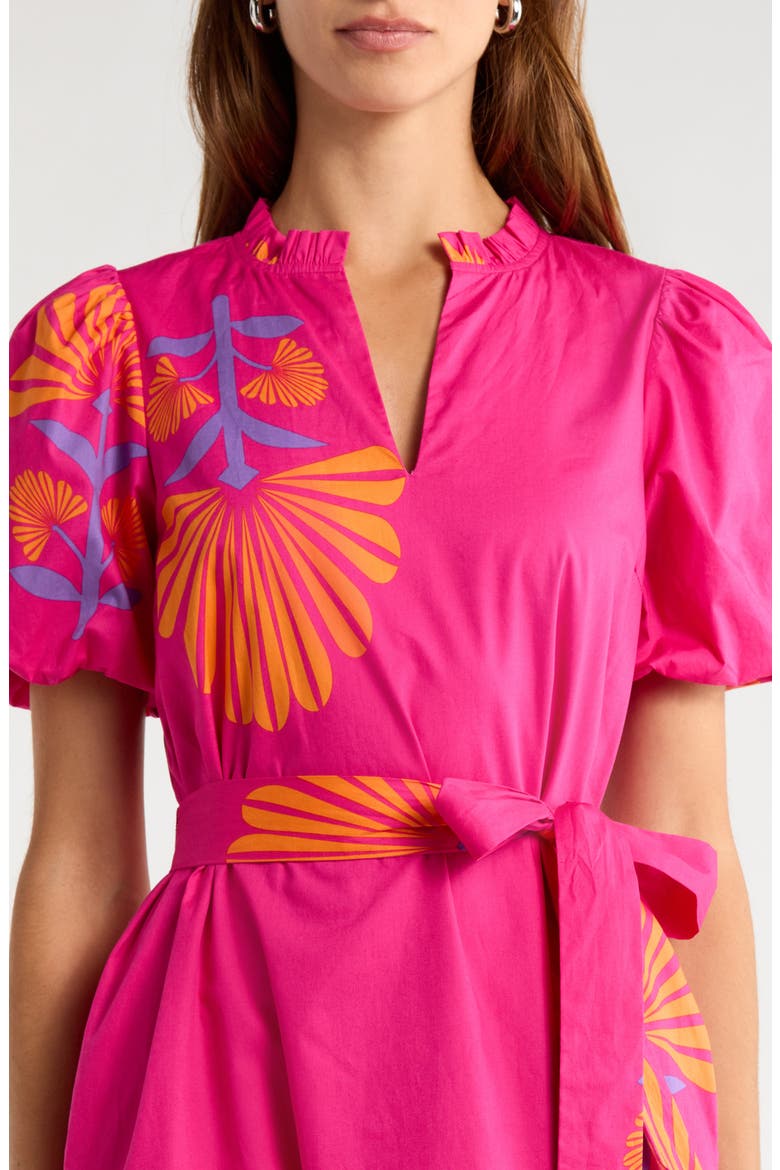 Melian Placed Floral Tiered Cotton Midi Dress, Alternate, color, FUCHSIA-ORANGE