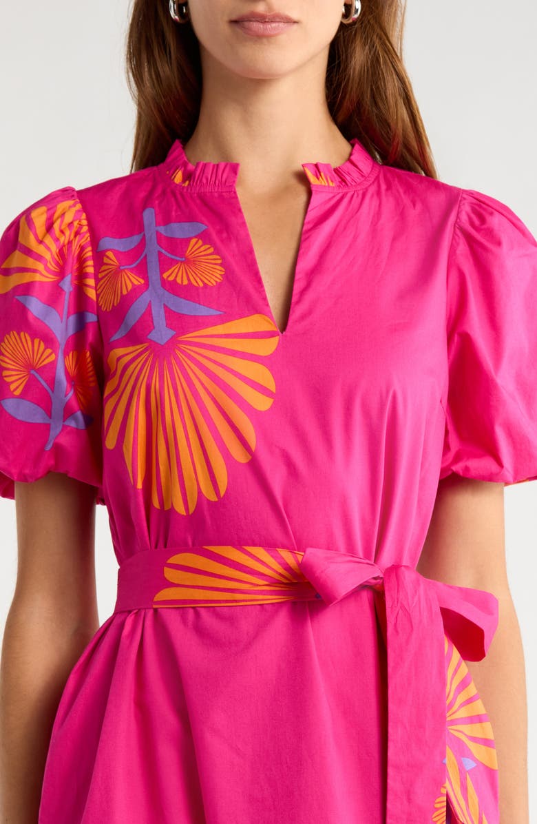 SUGARLIPS Melian Placed Floral Tiered Cotton Midi Dress, Alternate, color, Fuchsia-Orange