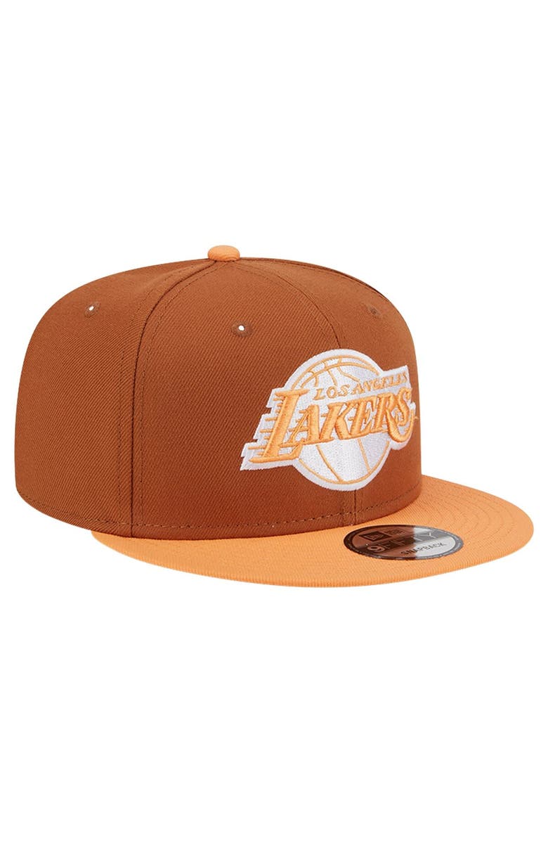 New Era Men's New Era Brown/Orange Los Angeles Lakers 2-Tone Color Pack 9FIFTY Snapback Hat, Alternate, color, 