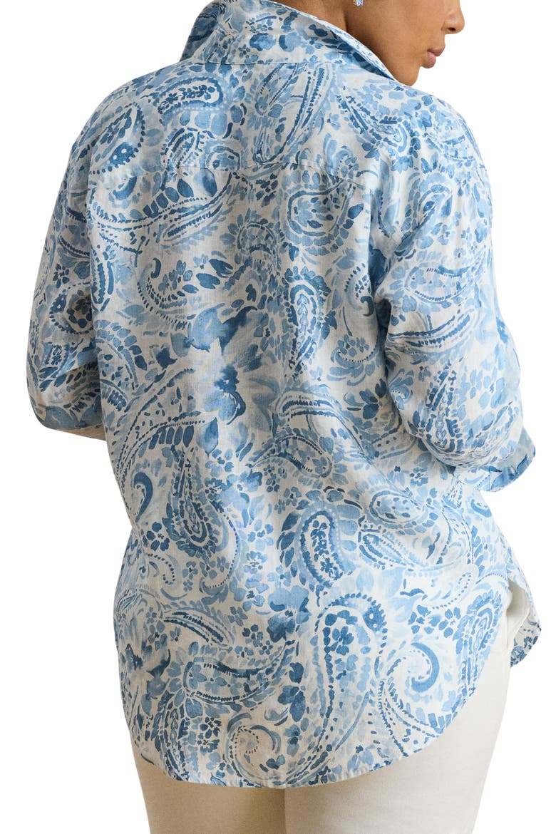 Paisley Print Linen Button-Up Shirt, Alternate, color, WHITE/ BLUE