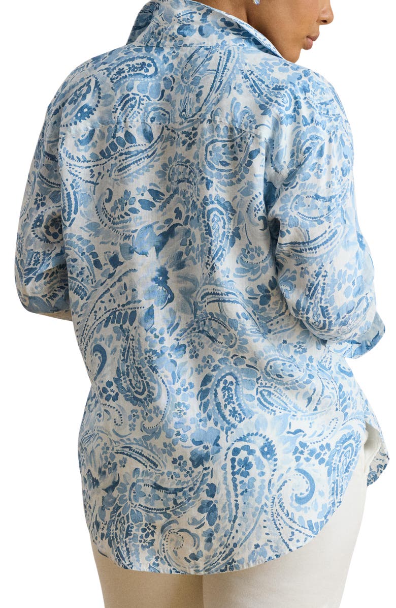 Lauren Ralph Lauren Paisley Print Linen Button-Up Shirt, Alternate, color, White/ Blue