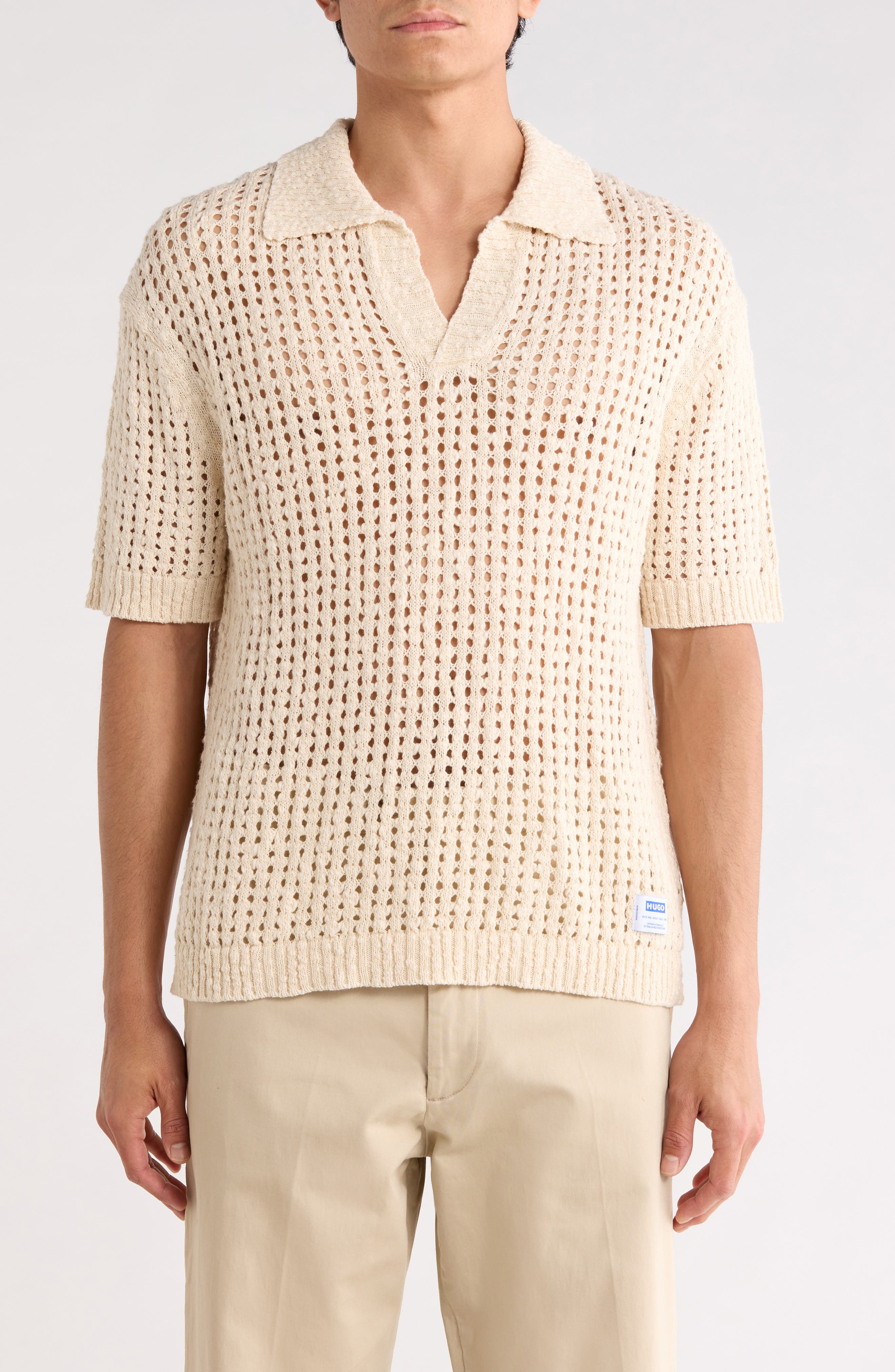 HUGO Strallo Johnny Collar Open Knit Sweater Polo