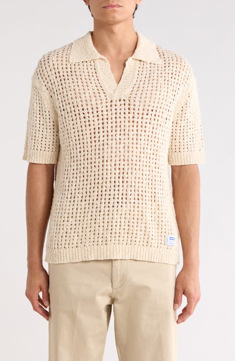 Strallo Johnny Collar Open Knit Sweater Polo