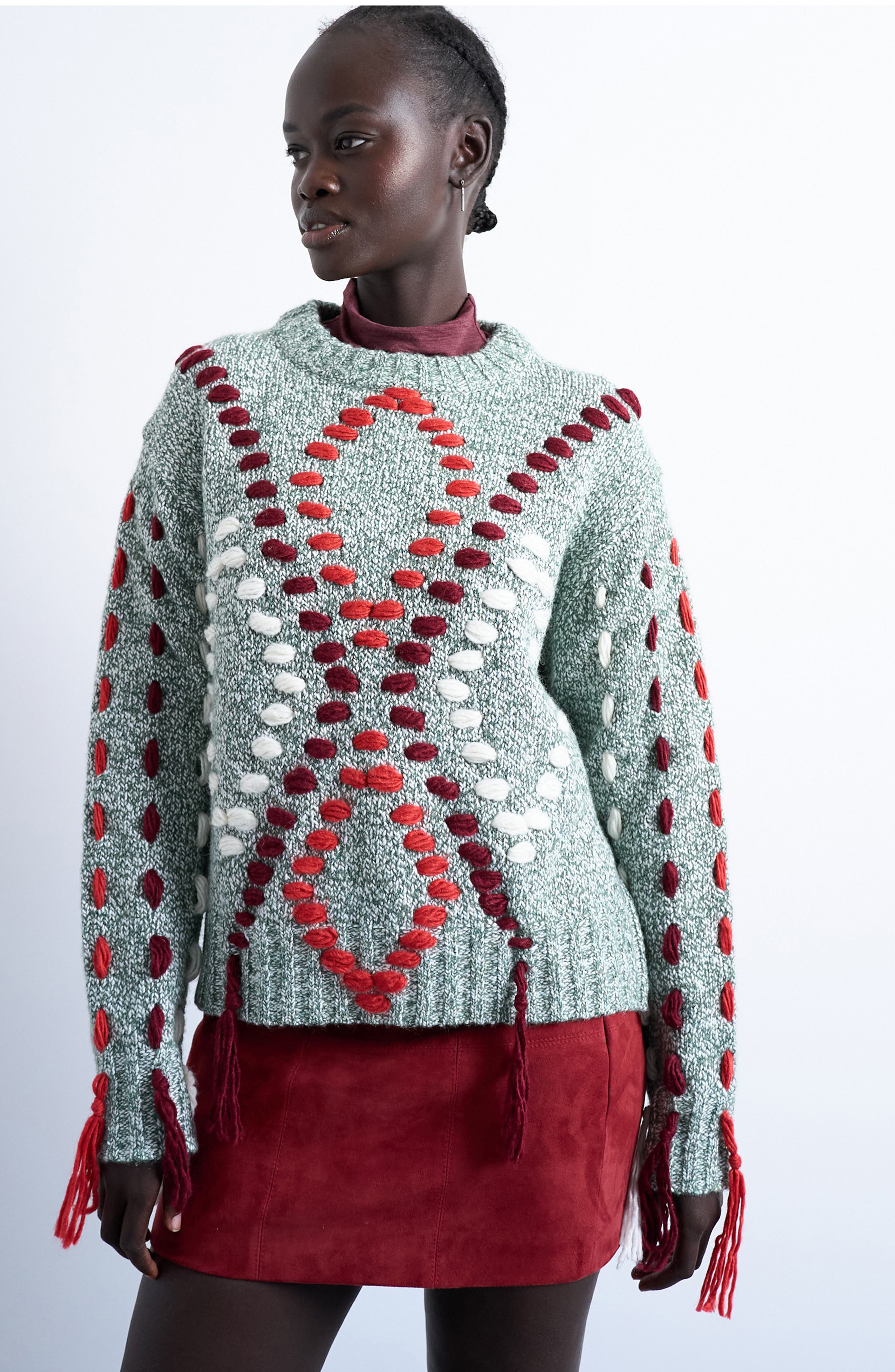 Embroidered Argyle Sweater