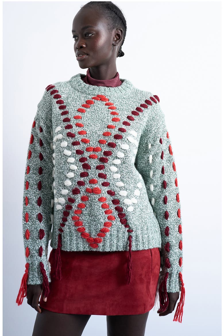 Embroidered Argyle Sweater, Main, color, LIGHT GREEN