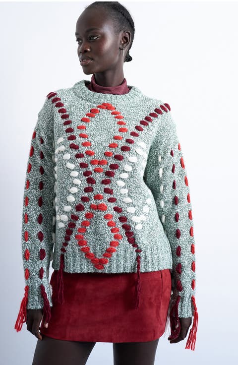 Embroidered Argyle Sweater