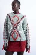 Topshop Embroidered Argyle Sweater