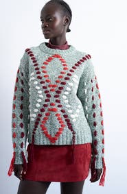 Topshop Embroidered Argyle Sweater