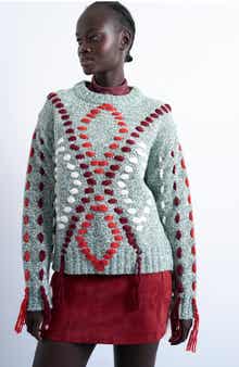 Topshop Embroidered Argyle Sweater