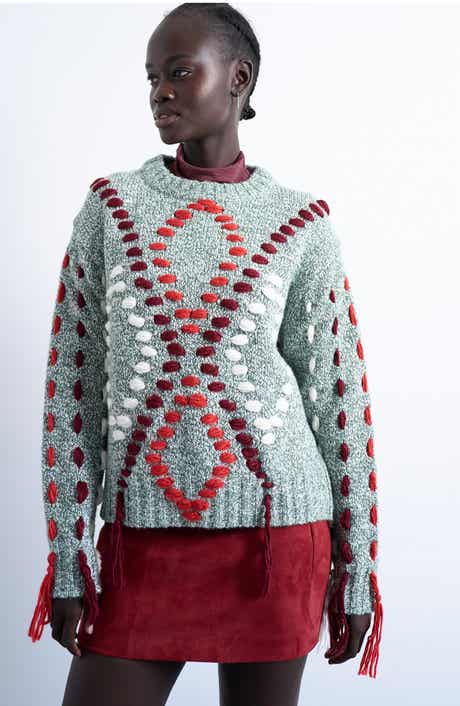 Topshop Embroidered Argyle Sweater