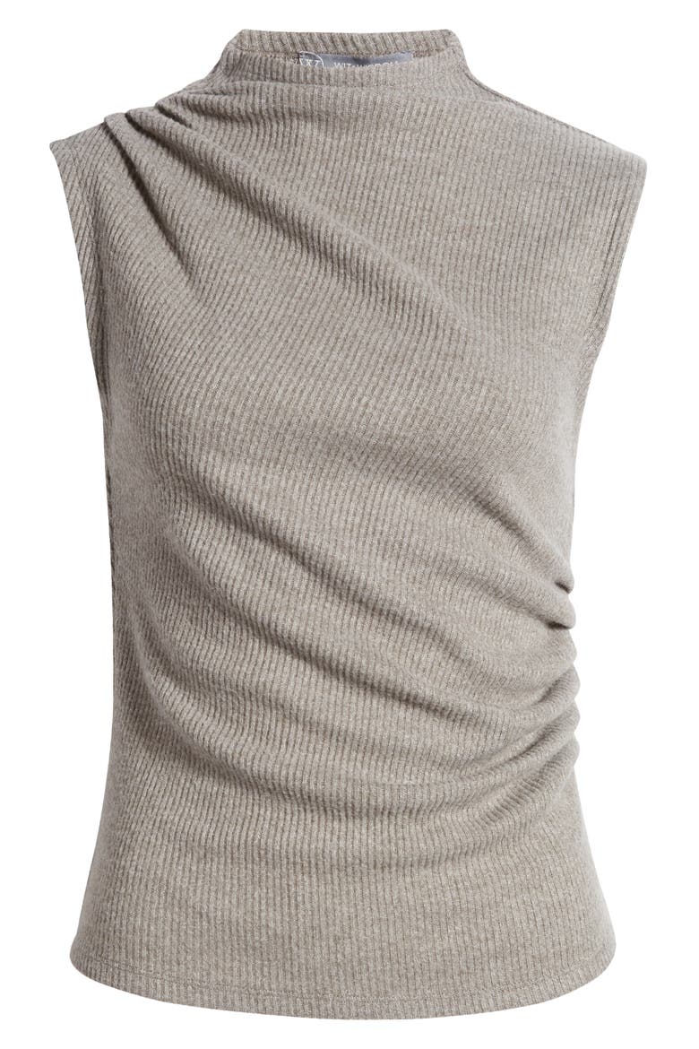Asymmetric Ruched Sleeveless Mock Neck Knit Top, Alternate, color, HEATHER PUTTY