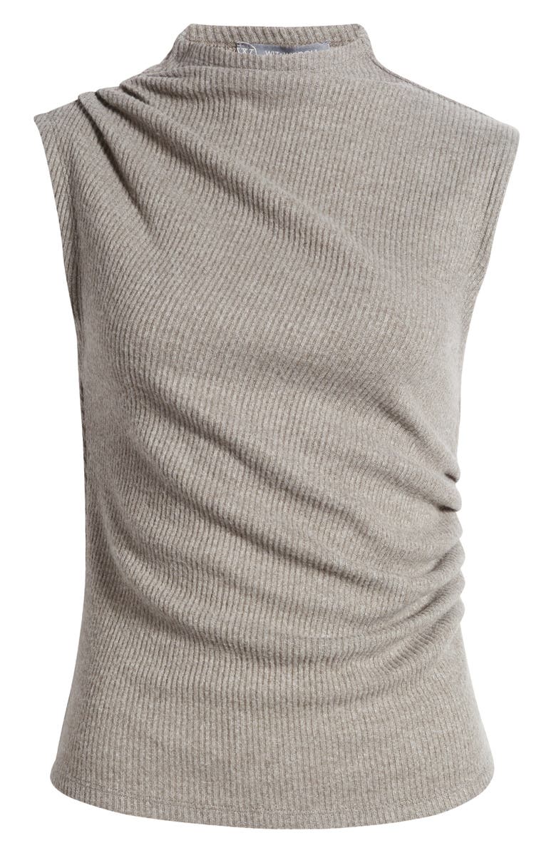 Wit & Wisdom Asymmetric Ruched Sleeveless Mock Neck Knit Top, Alternate, color, Heather Putty