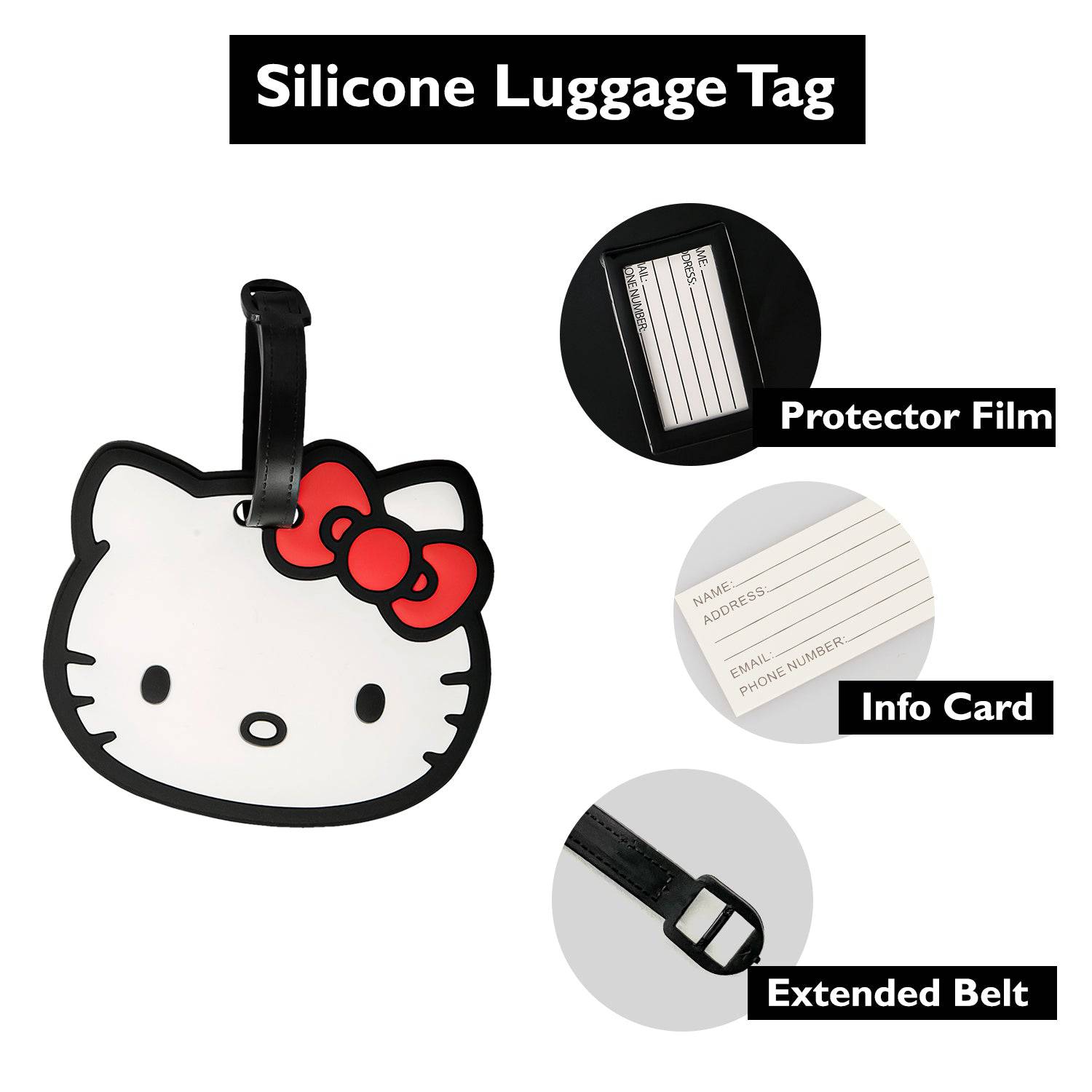 Hello Kitty Cute Luggage Tag, Set of 4, Alternate, color, Black, White, Red