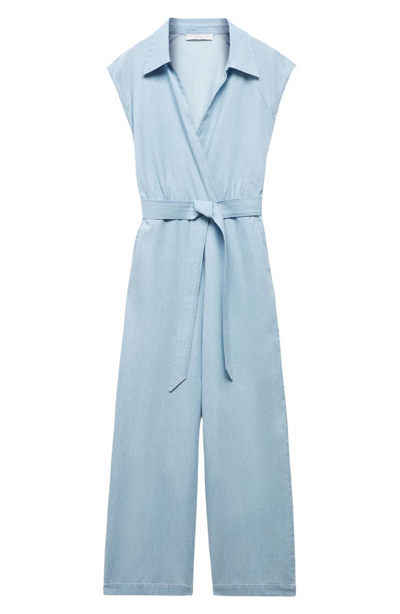 MANGO Belted Chambray Jumpsuit, Alternate, color, 