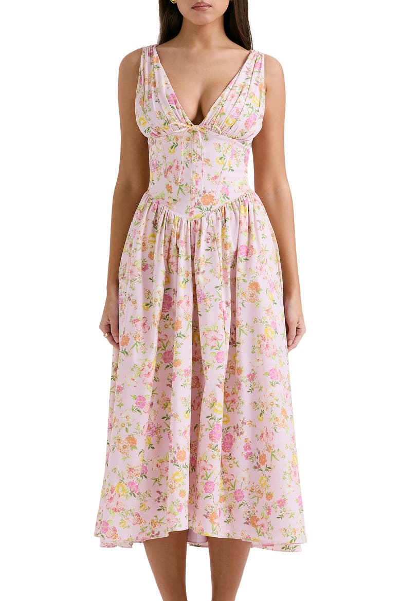 Emmelina Sleeveless Stretch Poplin Midi Dress, Alternate, color, PINK FLORAL PRINT
