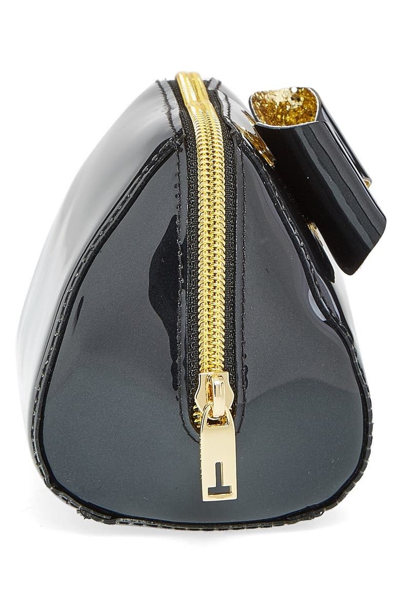 'Small Glitter Bow Trapeze' Cosmetics Case, Alternate, color, BLACK