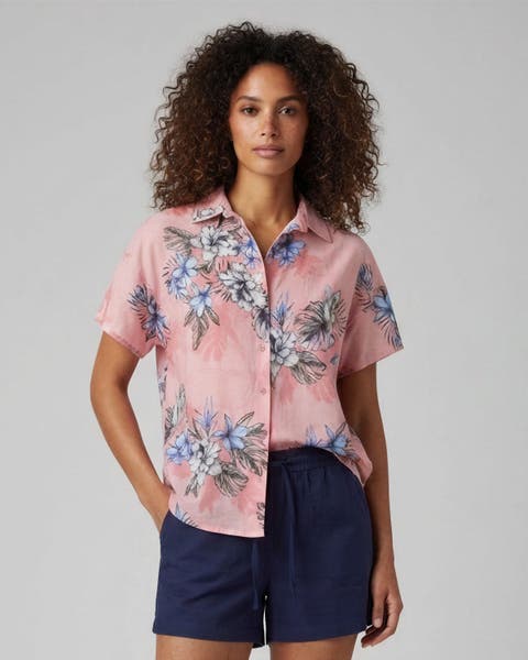Exotic Floral Womens Linen Printed Shirt