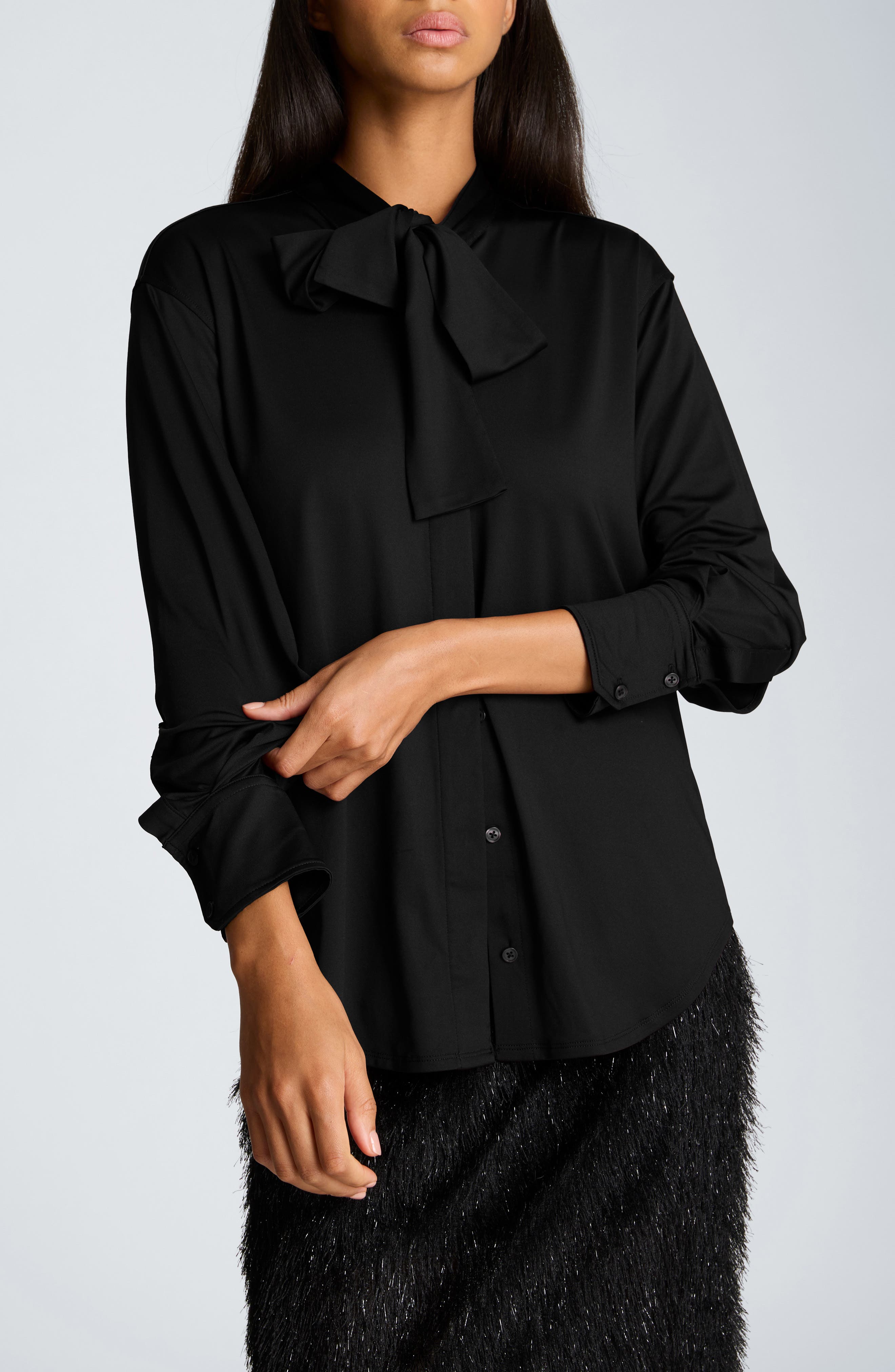 Bow Neck Long Sleeve Shirt