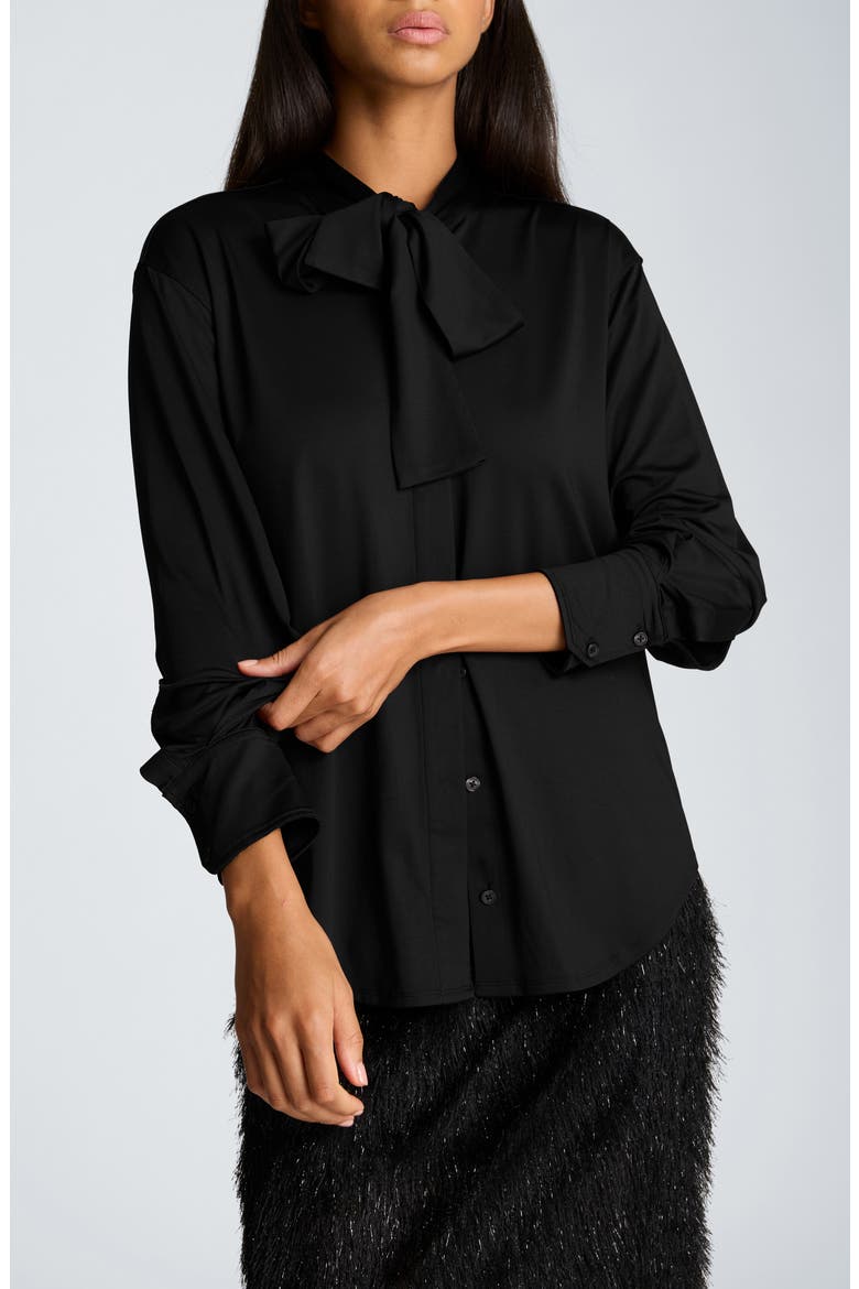 Bow Neck Long Sleeve Shirt, Main, color, BLACK