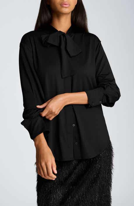 Bow Neck Long Sleeve Shirt
