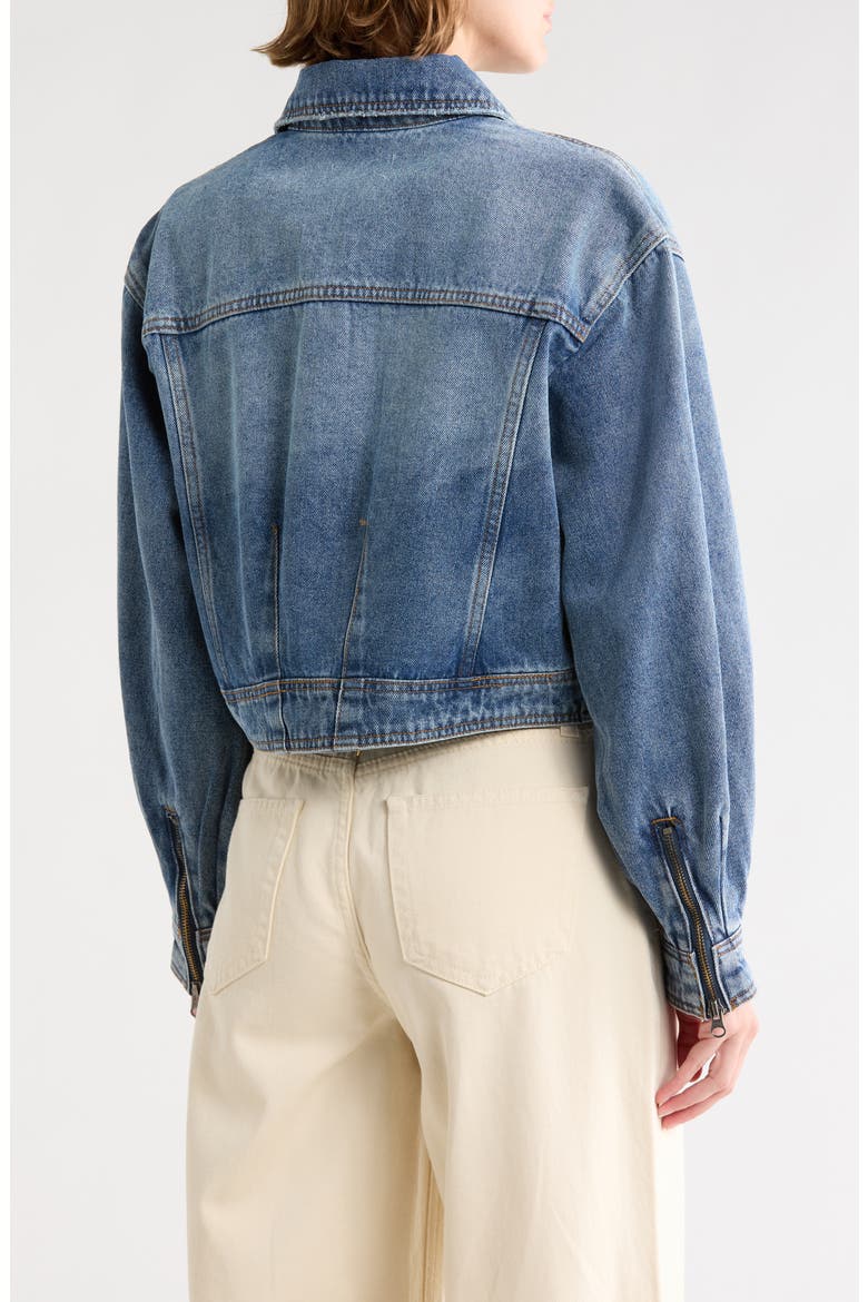 Blouson Sleeve Crop Jacket, Alternate, color, VINTAGE DENIM