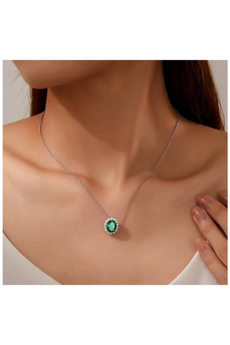 Simulated Diamond Halo Pendant Necklace, Alternate, color, GREEN