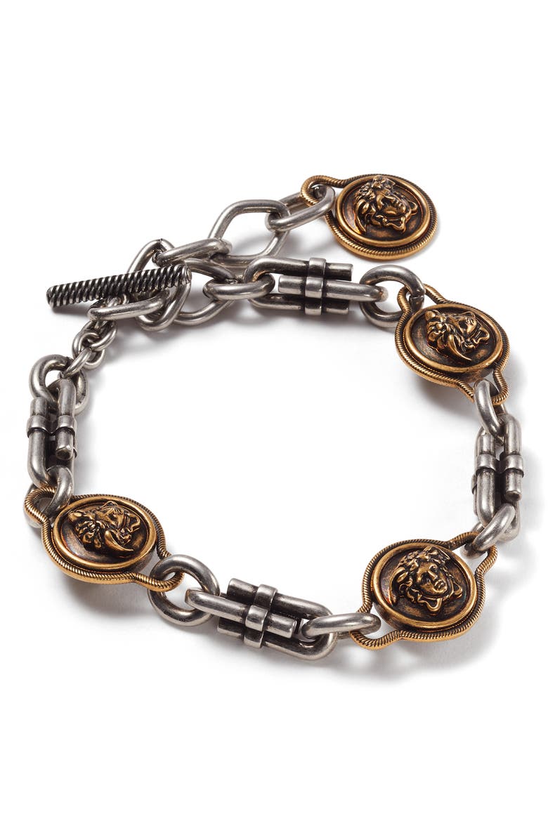 Versace Novantatré Mixed Metal Bracelet, Main, color, Palladium 82-Gold 82