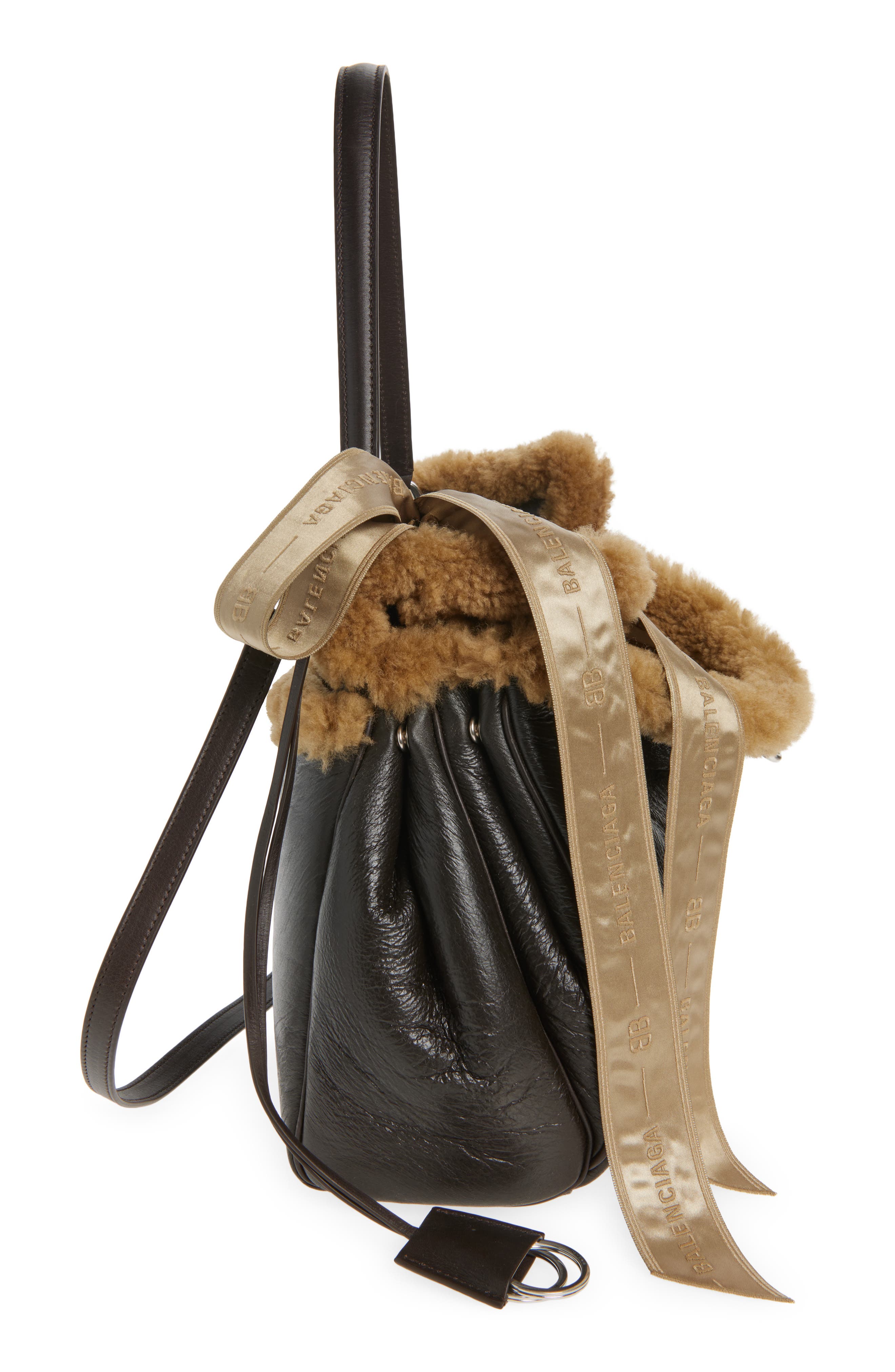 Balenciaga Medium Rodeo Aviator Genuine Shearling Trim Leather Shoulder Bag, Alternate, color, 2164 Brown/ Beige