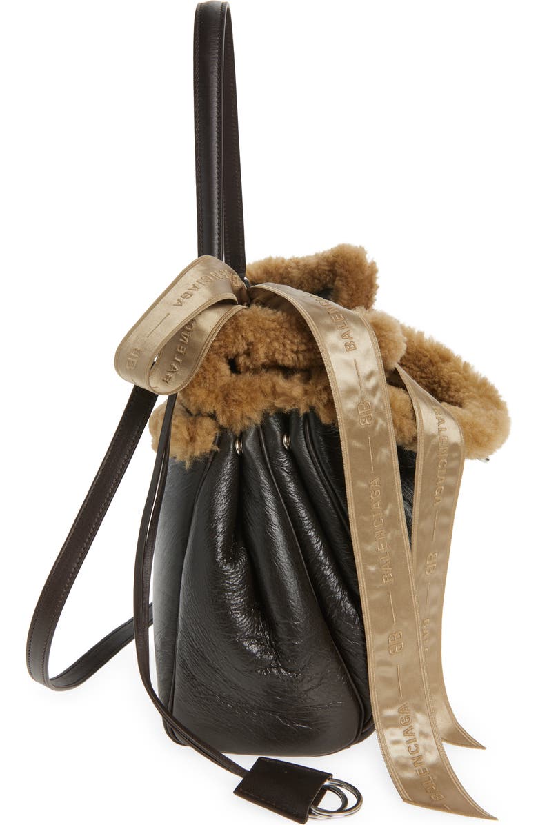 Balenciaga Medium Rodeo Aviator Genuine Shearling Trim Leather Shoulder Bag, Alternate, color, 2164 Brown/ Beige