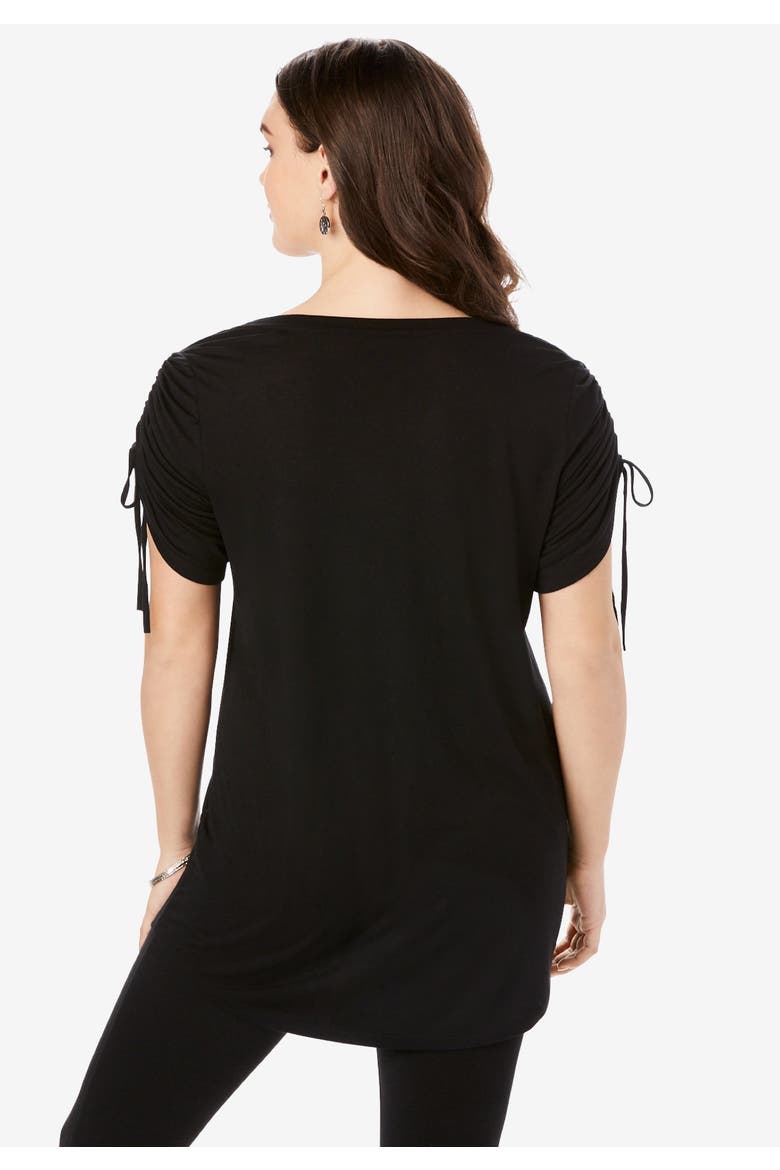 Plus Size Ruched Sleeve Ultra Drape Tunic, Alternate, color, VINTAGE ROSE