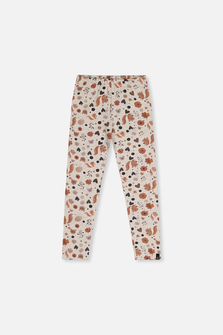Organic Cotton Squirrel Floral Elastic Waist Leggings, Main, color, Beige with Squirrel Print