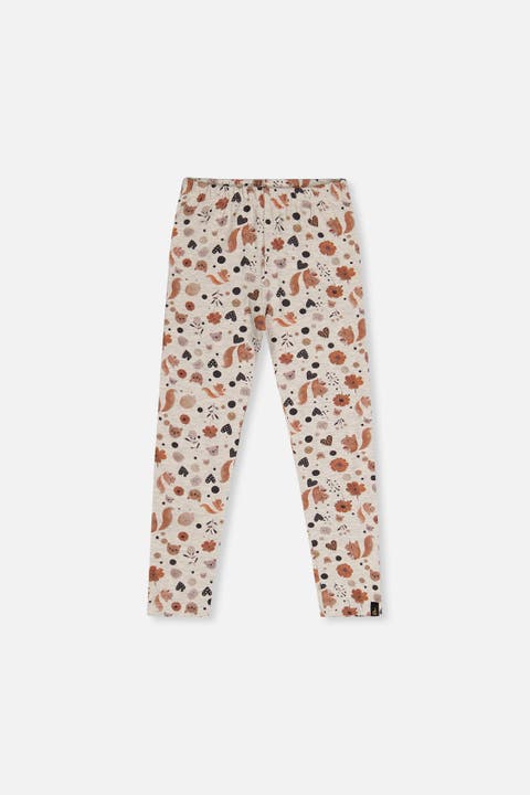 Organic Cotton Squirrel Floral Elastic Waist Leggings