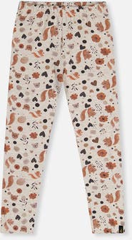 Deux par Deux Organic Cotton Squirrel Floral Elastic Waist Leggings