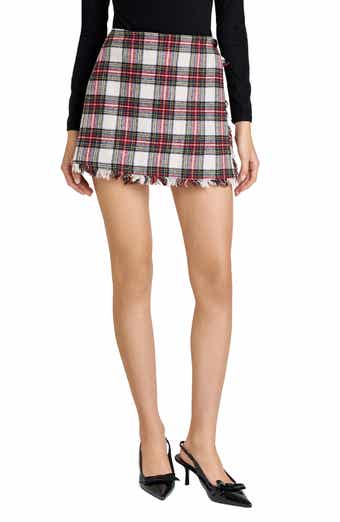 WAYF Morgan Plaid Fringe Trim Miniskirt