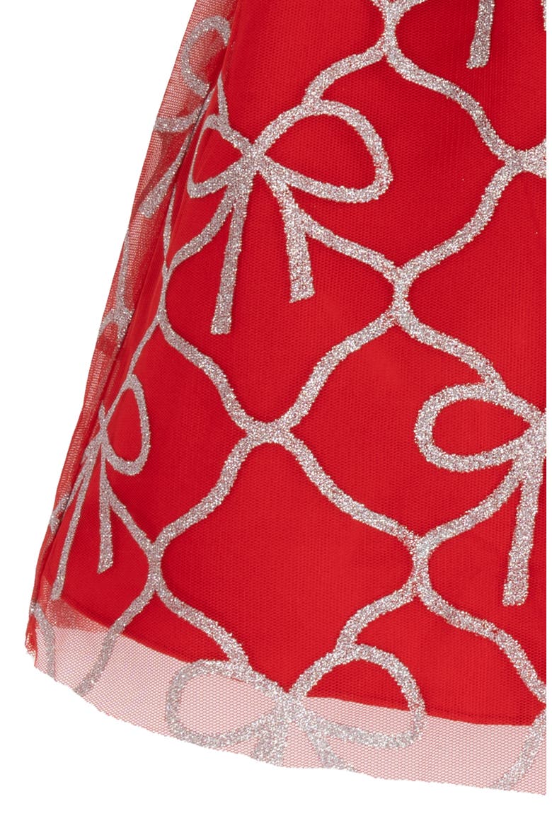 Kids' Bow Print Glitter Mesh Dress, Alternate, color, RED