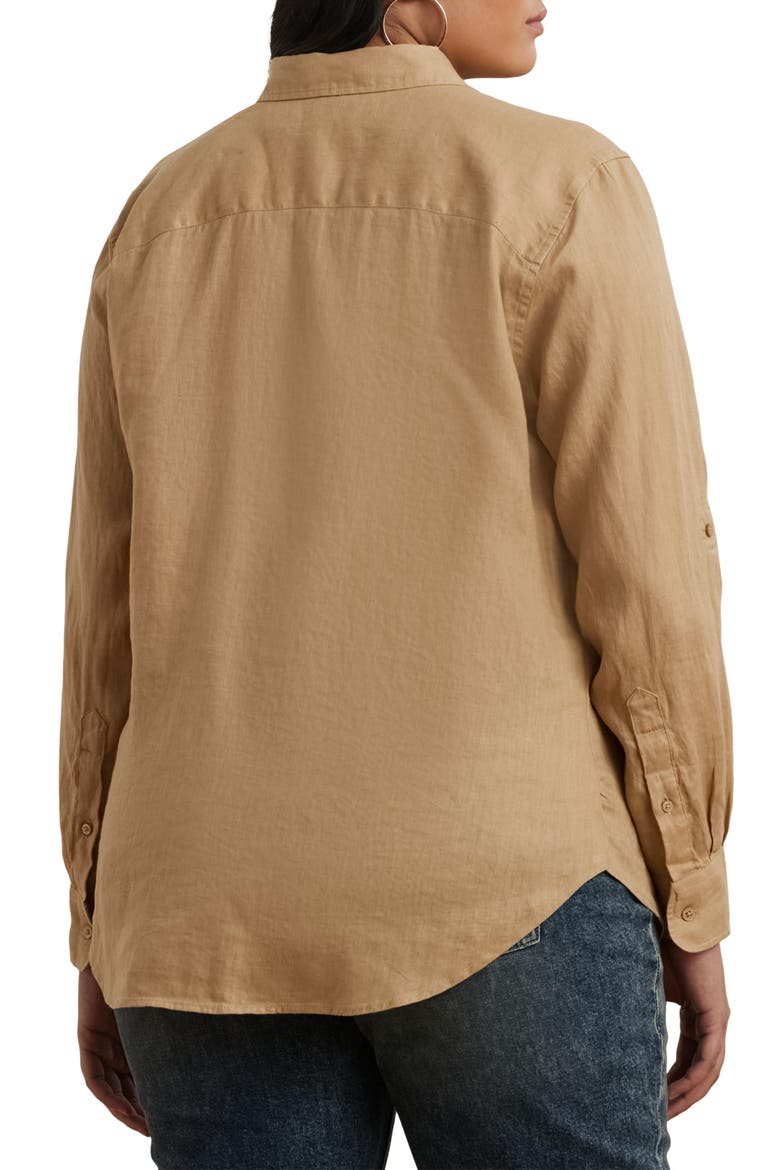 Karrie Tissue Linen Button-Up Shirt, Alternate, color, TAN