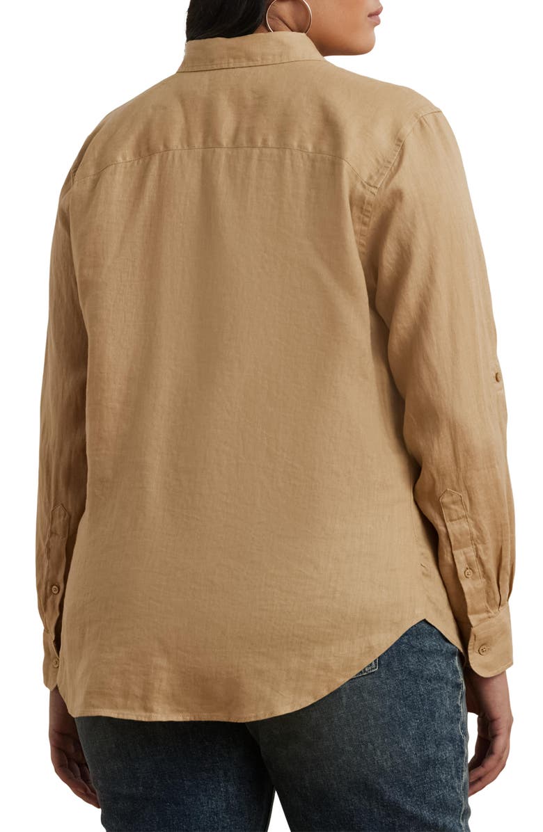 Lauren Ralph Lauren Karrie Tissue Linen Button-Up Shirt, Alternate, color, Tan