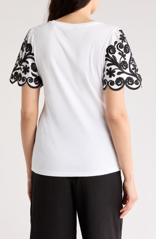 T Tahari Floral Embroidered Sleeve T-shirt In Multi