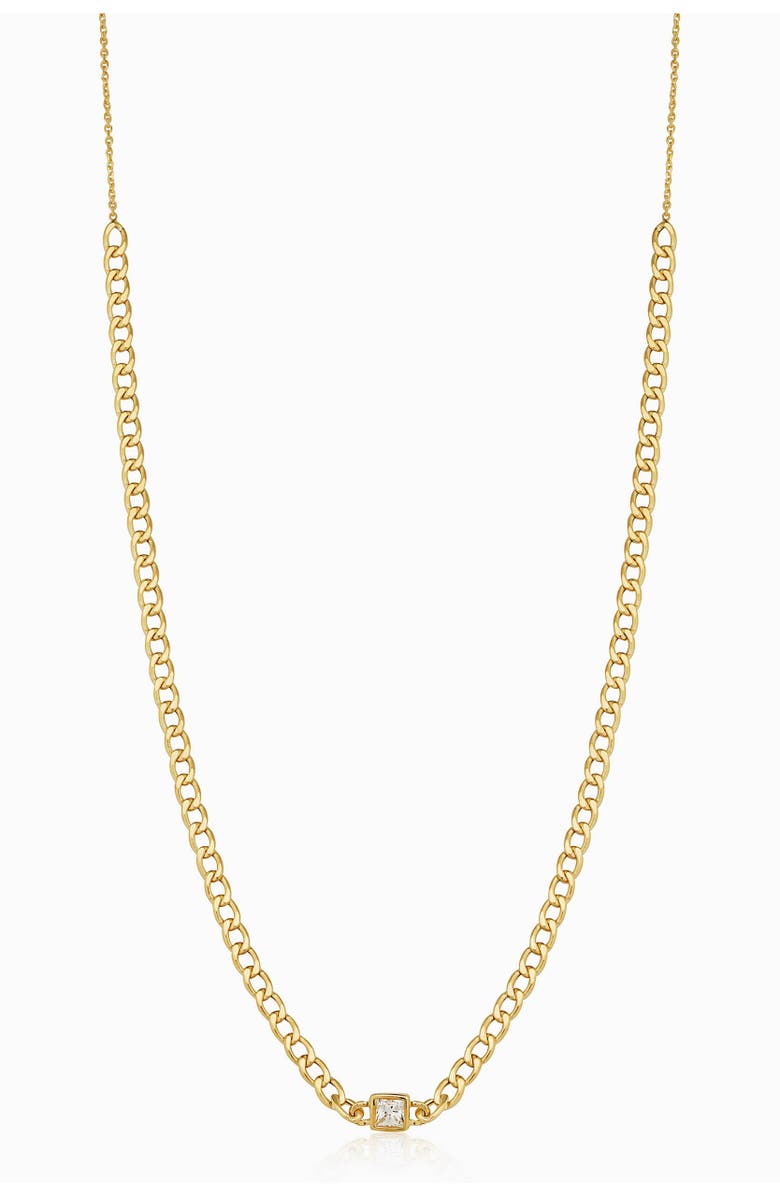 Oradina 14K Gold Dazzle Me Curb Choker Necklace, Main, color, Gold - White Zirconia