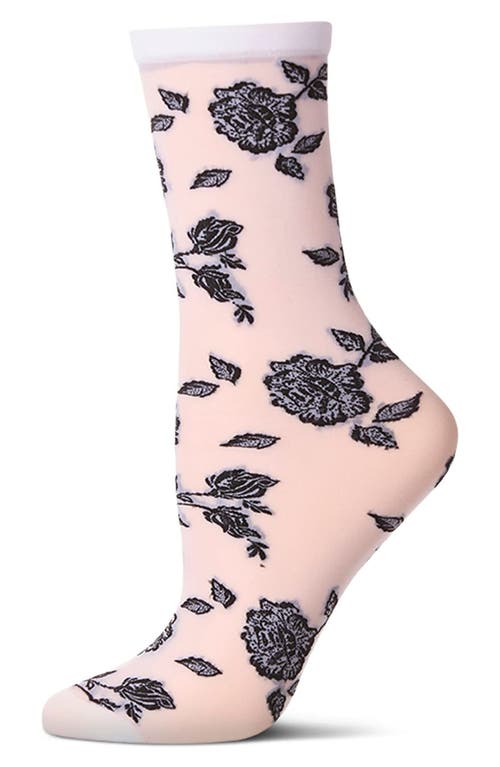 MeMoi Floral Sheer Crew Socks in White 