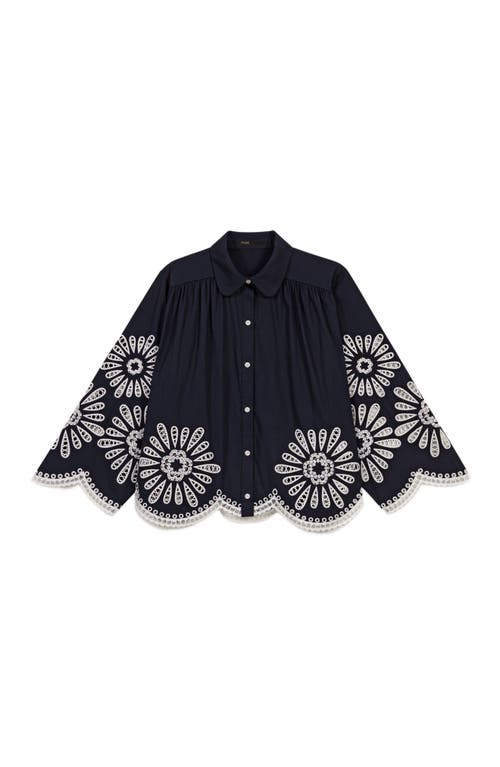 Maje Broderie Anglaise-detail Shirt In Navy