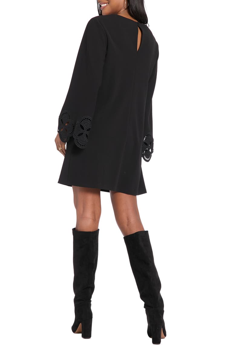 Embroidered Long Sleeve Trapeze Dress, Alternate, color, BLACK