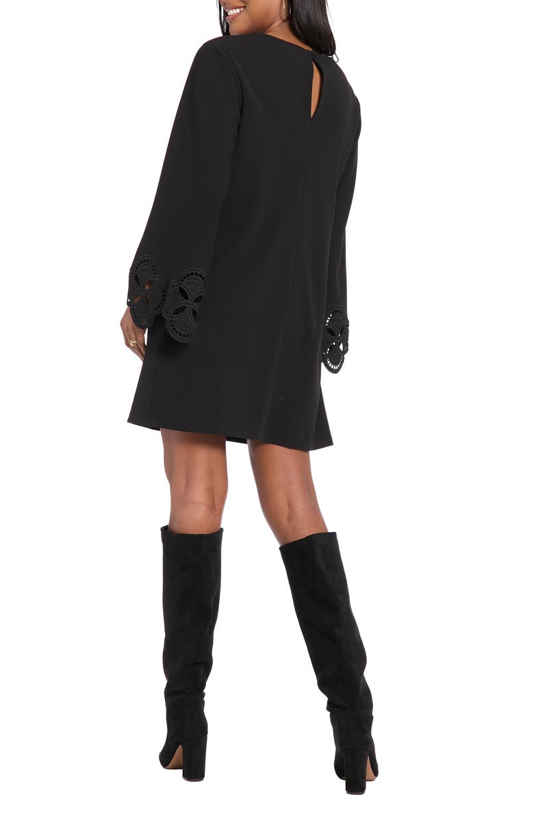 London Times Embroidered Long Sleeve Trapeze Dress, Alternate, color, Black