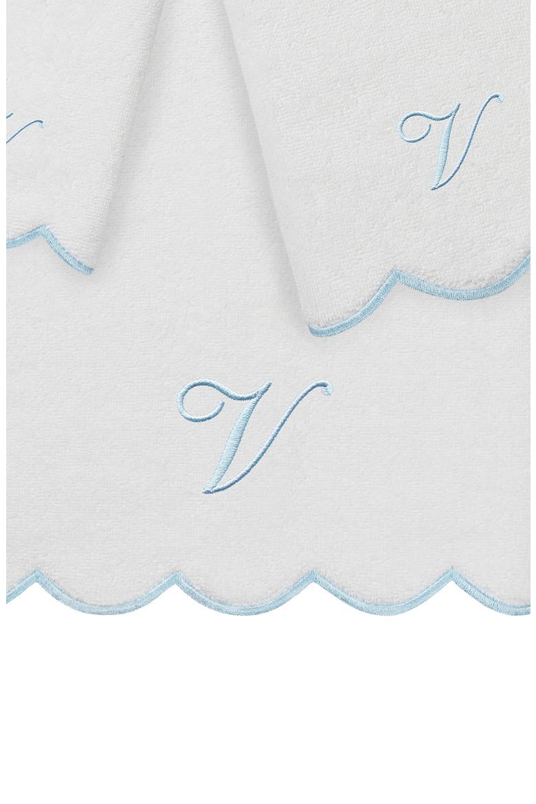 Adornia Scallop Personalized 3-Piece Towel Set, Alternate, color, WHITE/ BLUE V