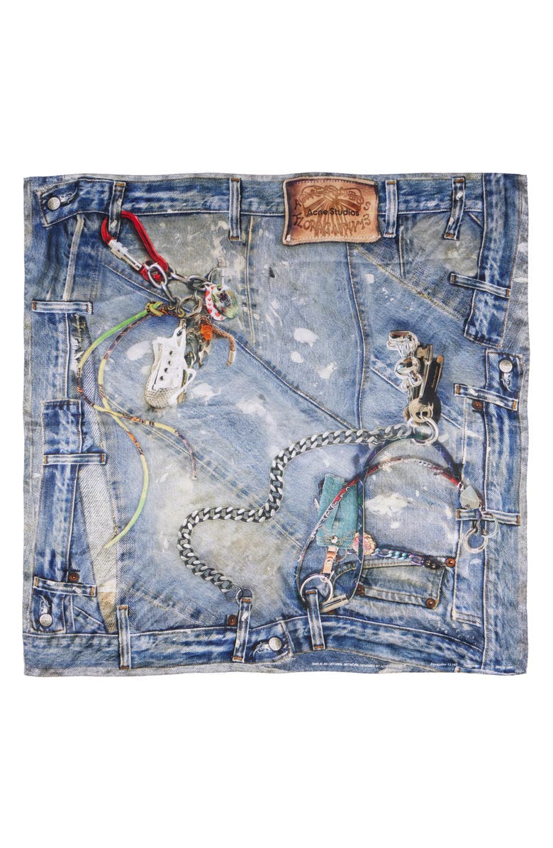 Acne Studios Vasco Trompe l'Oeil Denim Print Silk Scarf, Main, color, 