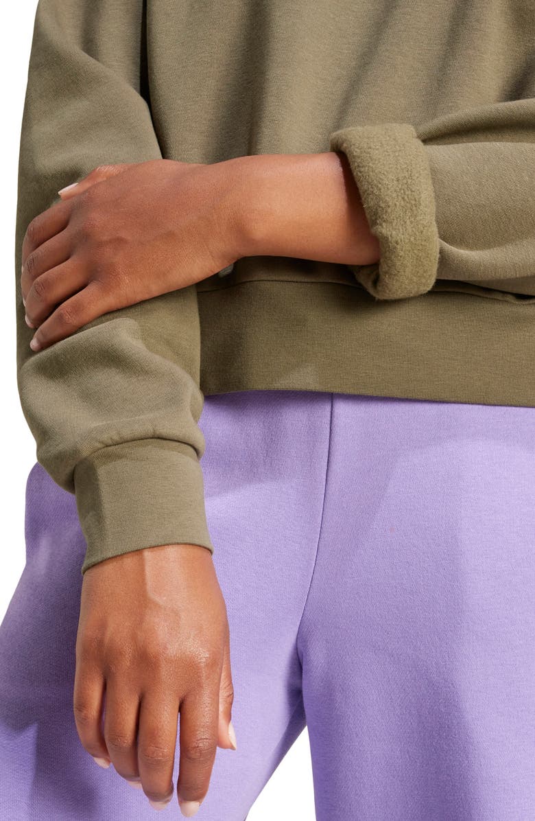 adidas Essentials Small Logo Feel Sweatshirt, Alternate, color, Olive Strata/ White