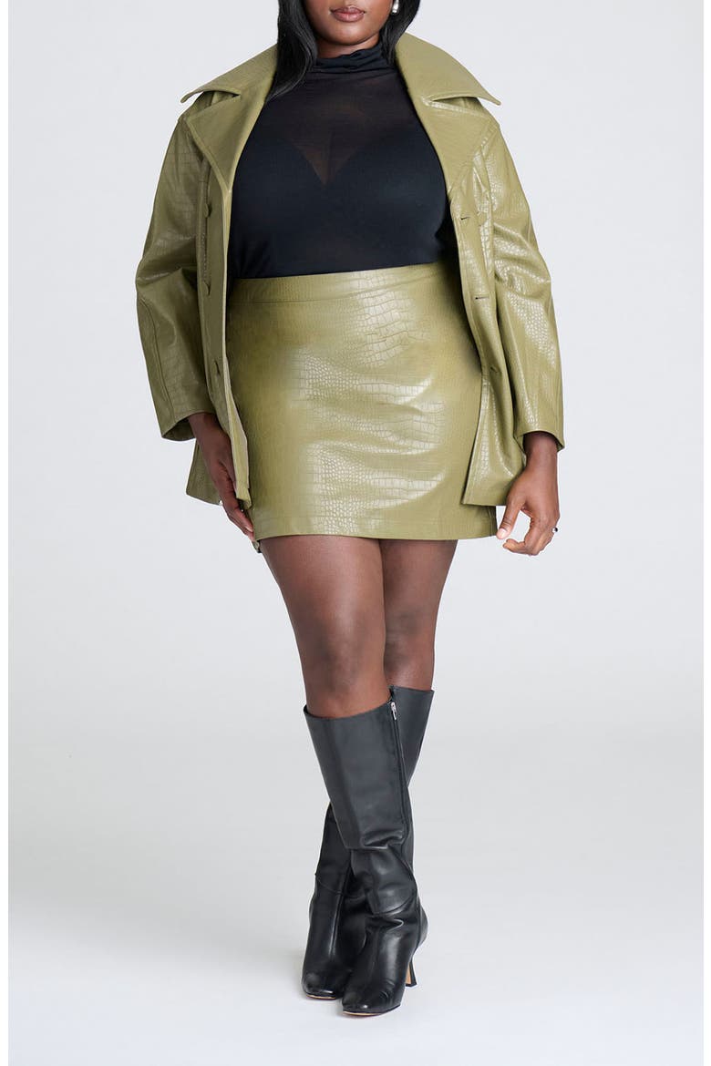 Croc Embossed Faux Leather Jacket, Alternate, color, BURNT OLIVE