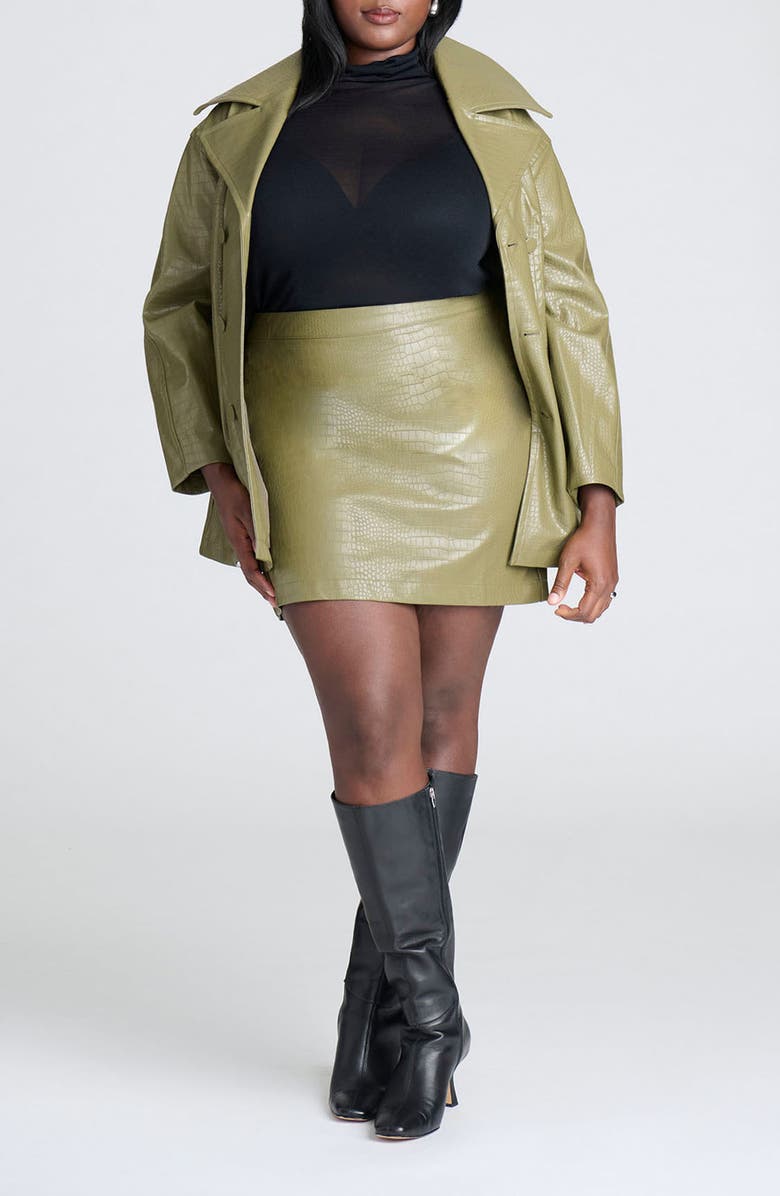 ELOQUII Croc Embossed Faux Leather Jacket, Alternate, color,